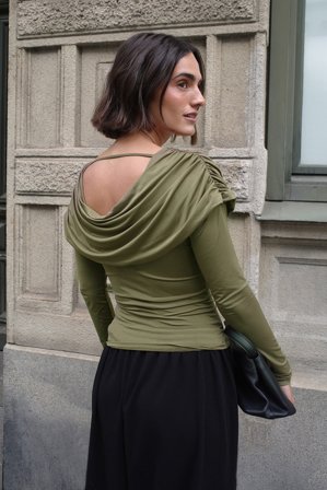 NA-KD Långärmad topp med drapering - Långärmade t-shirts - Grön - XS (EU 32)