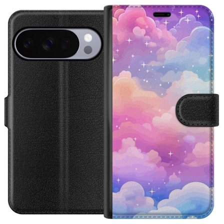 Kompatibelt Lommeboketui til Google Pixel 10 Pro Søt enhjørning med regnbuefarget hår mot en stjernebelagt pastellbakgrunn i kawaii-stil