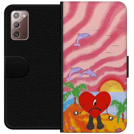 Yhteensopiva Lompakkokotelo Samsung Galaxy Note20 Bad Bunny värikkäässä tikatussa takissa sydänkuvioilla ja aurinkolaseilla modernissa katutyylissä