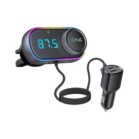 Bil Bluetooth FM-senderadapter, Bilradio Bluetooth Håndfri samtale, PD30W QC3.0 Hurtiglading, støyreduksjon