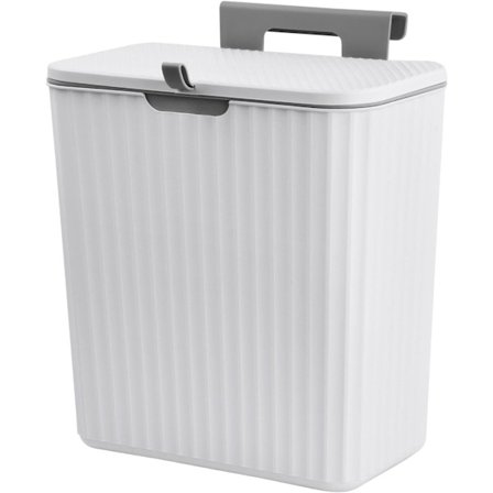 Hängande soptunna för kök 9L, plastskräpkorg med lock glidande lock klistermärke krok hängkrok