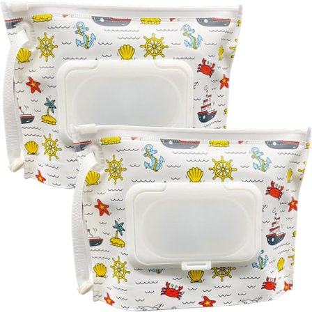 2-pakning liten størrelse bærbar våtserviettposebeholder (17,8 cm x 13,7 cm), gjenbrukbar og etterfyllbar babyvåtserviettholder, miljøvennlig