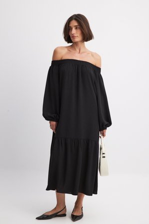 NA-KD - Langermet midikjole uten skuldre - Off-shoulder kjoler - Svart - EU 32