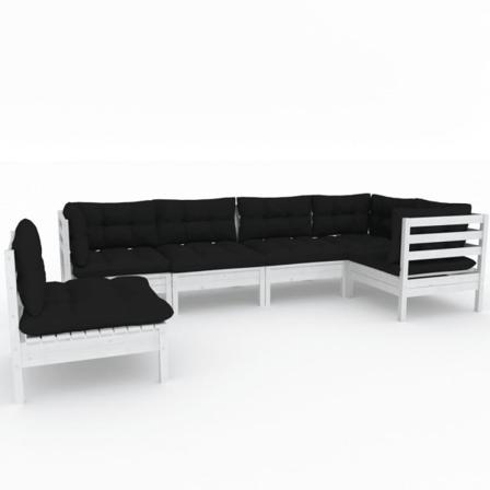 Vidaxl Loungegrupp Med Dynor 6 Delar Vit Massiv Furu Vit