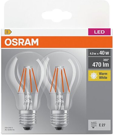 OSRAM LED Classic A 40 klar E27 2700K 2stk