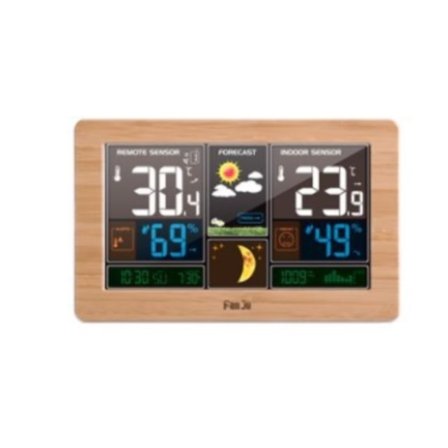 Färgskärm väderklocka 3378 väderprognos klockradio våg inomhus och utomhus temperatur och luftfuktighet LCD elektronisk klocka inomhus och utomhus