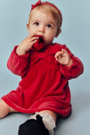 Kappahl | Welurowa sukienka z kokardą | Czerwony