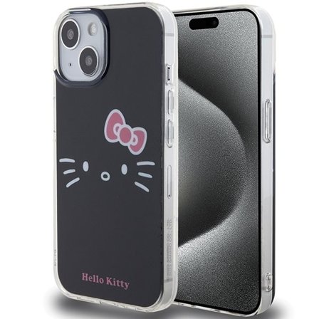 Hello Kitty IML Kitty Face tapauksessa iPhone 15 - musta