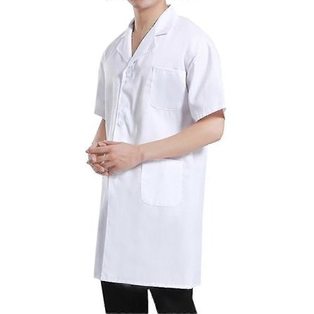 Premium Stoff Herre Medisinsk Hvit Frakk Korte Ermer Medisinske Helse Overaller
