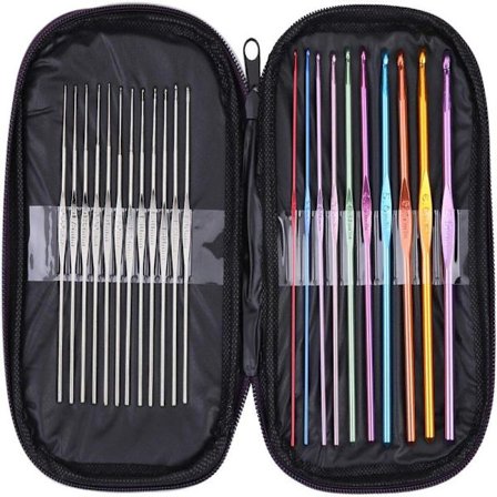 Sett med 22 heklenåler i aluminium og stål med organizer Heklenåler Garnveving Strikking Håndarbeidssett Vevhekling Verktøy Hobby