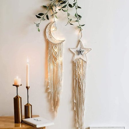 2 Stykker stjerne Måne Mandala Måne Veggoppheng Bomull Strikket Drømmefanger Med Dusker Veggdekor For Barnerom Ornament Håndverksgave
