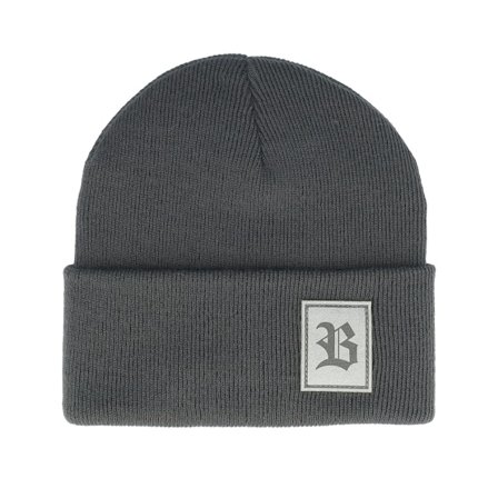 Bearded Man - Gris cuff Beanie - Old English B Patch Graphite Grey Beanie @ Hatstore