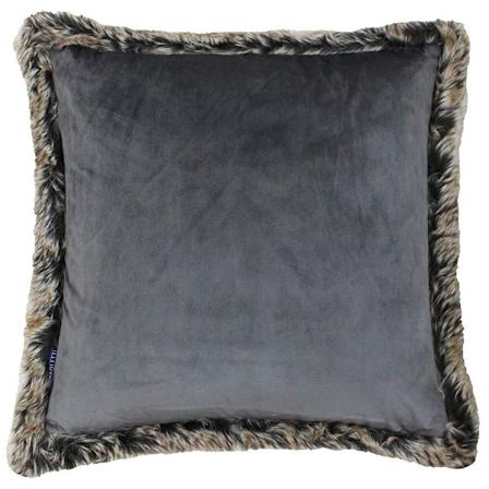 Riva Paoletti Kiruna Faux Fur Edged Square Cushion Cover 45 x 45 cm Smokey Grey 45 x 45cm
