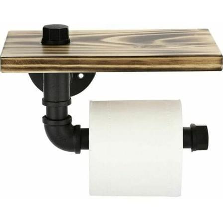 Seinälle kiinnitettävä wc-paperiteline puisella hyllyllä teollisuusputkipyyhehylly Makuuhuoneen ruskea LYCXAMES