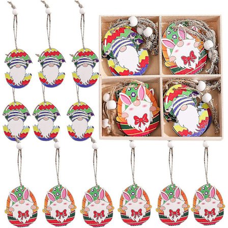 12 stk. Påske Gnome Træ Hængende Ornamenter Sæt, Træ Elver Dekorationer Hy