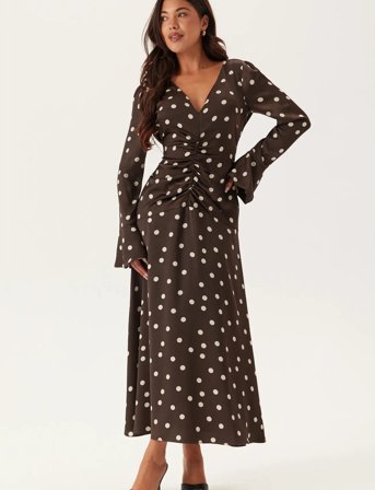 Bubbleroom Ruched Front Midi Dress - Brown - XS