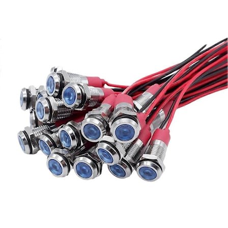20 kpl 6 mm metalliset LED-varoitusvalot merkkivalo ohjausvalot johdolla 3V sininen