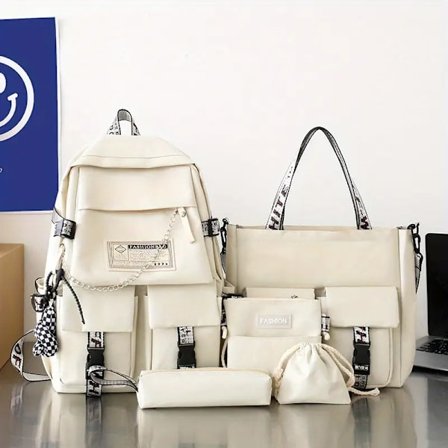 5 STK Skolesekk Jente Student Ryggsekk Stor Kapasitet Mote Gutt Ryggsekk Dataveske Jente Skolesekk Skolesekk