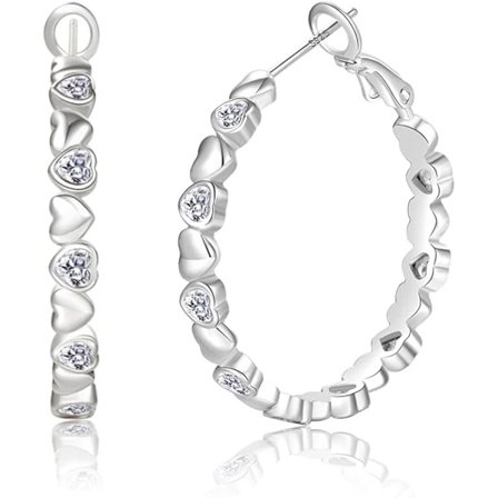 S925 Sterling Silver Örhängen Cubic Zirconia Silver Hoops Örhängen för Kvinnor Allergivänliga Lätta Hjärta Hoop Örhängen