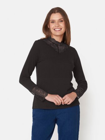 SIGNATURE - Langærmet T-shirt - Sort - Blonde Detalje