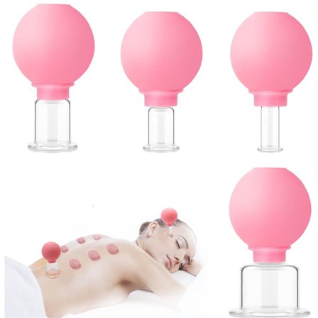 ING Fire-delt cupping-sett - Slanking cupping - Glass ansikts-cupping-sett - Egnet for øyne, ansikt og kropp (rosa)