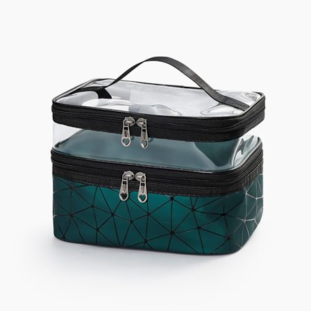 Dame Kosmetikpung Transparent Dobbelt Lag Vandtæt Høj Kapacitet Toilettaske til Rejseopgradering Rhombus Grøn