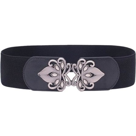 Dame Vintage Bred Elastisk Stretch Midjebelte Retro Knytebelte, Svart