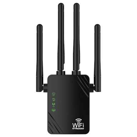 WiFi-signaalivahvistin kotiin, Dual Band WiFi-toistin 4 ulkoisella antennilla, 1200 Mbps Internet-laajennin pitkän kantaman kattavuuteen, Korkea