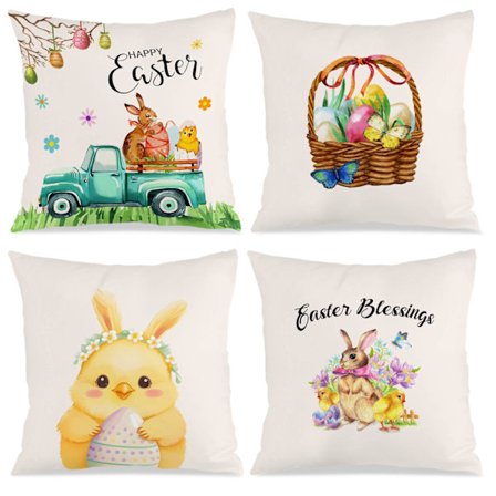 4 KPL Maalaistalon Pääsiäisen Koristetyynynpäällisiä, 45x45cm Viihtyisät Sängyn Tyynynpäälliset Olohuoneeseen Makuuhuoneeseen