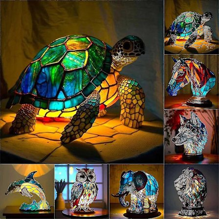 Dyre bordlampe-serie, farget harpiks dyre nattlys, bohemsk farget harpikslampe for dyreelskere hjemmeinnredning gave Sj.(Ulv)