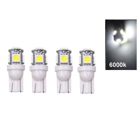 T10 w5w 6000k 4-pak LED-pærer med 5 stk. 5050SMD-chip 12v DC