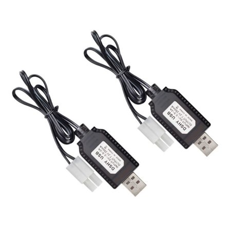 Set med 2 7.2V USB-laddningskablar med JST/SM2.0 2P-kontakter för NiMH-batterier