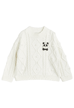 Mini Rodini Panda Texture Stickad Tröja Överdelar Unisex Vit 104/110
