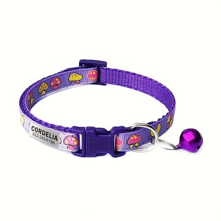 1 st Personlig Svampklockhalsband för Katter och Hundar, Lämplig för Små Husdjur med ID-Namn & Kontaktinformation, Anti-Förlorad, Gratis Gravering[D]