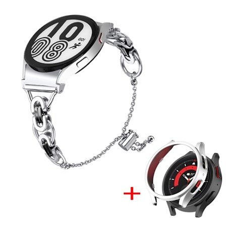 Samsung Galaxy Watch 5 (44mm) klockarmband i rostfritt stål med fodral - Silver / Svart + Klockram I Silver