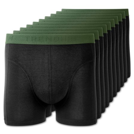 Large - FreeFeel | 10-Pack Black Bamboo Boxer Briefs with Olive Green Waistband for Men