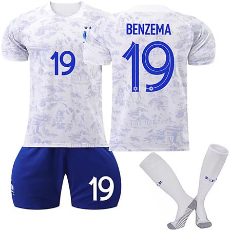 22/23 VM Frankrike Landslaget Borte BENZEMA Nr 19 Barn Jersey-pakke Barn-16