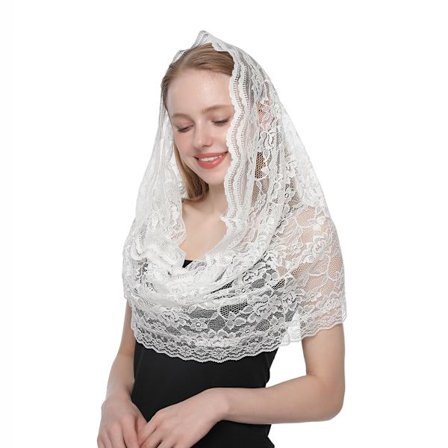 Hvid Spansk Sjal i Blonde til Kvinder Katolsk Slør Kirkesjal Hijab Tørklæde Messe Sjal Muslimske Damer Slør