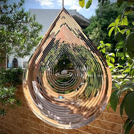 Vindspinner 3D Rustfritt Stål Metall Skulpturer Dekorasjoner, 3D Vanndråper Metall Vindskulpturer & Spinners for Innendørs Utendørs Hagedekorasjon