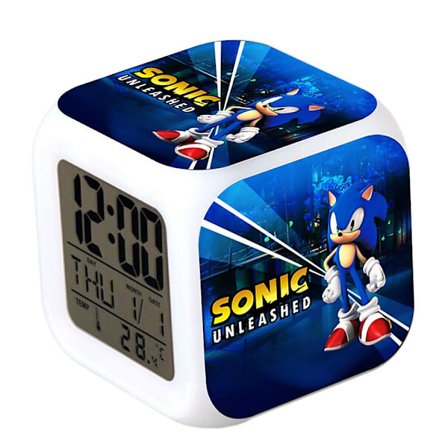 kompatibilitet med Sonic Digital Vekkerklokke med 7 Fargeskiftende LED-Nattlampe Anime Spill Nattbordklokke Hjemmeinnredning Barn Kreative Gaver