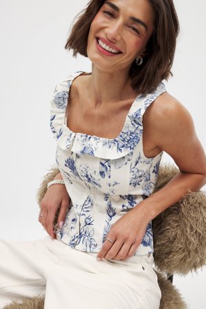 NA-KD - Korsettopp med rysjer og firkantet hals - Korsett-topper - Blomstret - EU 38