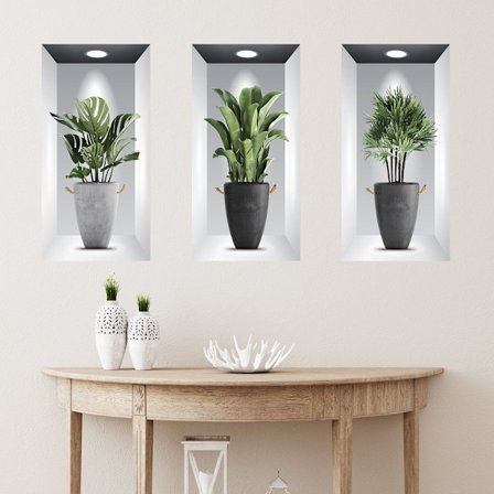 3d Vase Wall Sticker - Stueplanter 3d Wall Stickers - Grønne Planter Wall Sticker, Diy 3d Vinyl Wall Stickers Velegnet Til Stue, Soveværelse Og Andre 