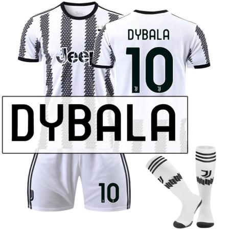 22-23 Ny version Juventus nr. 7 Hovey nr. 10 Pogba 22 Di Maria 10 Dybala fodboldtrøjesæt No. 10 Dybala with socks #L