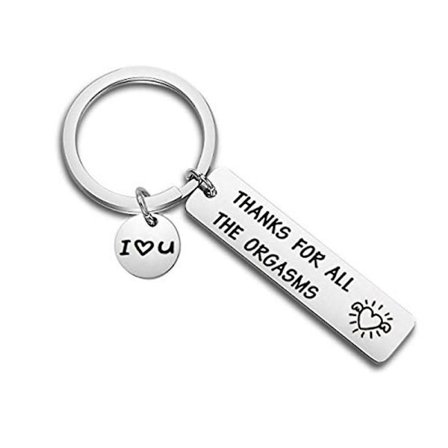 "Tack för alla orgasmer Rostfritt stål Nyckelring Nyckelkedja Leksak Hänge Par Alla hjärtans dag Gåvor"