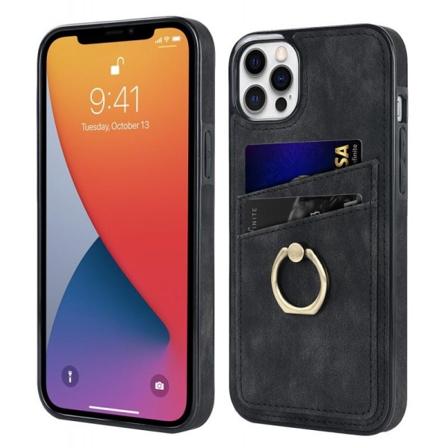 iPhone 12 / 12 Pro mobilcover med kortholder Retro V4 Svart