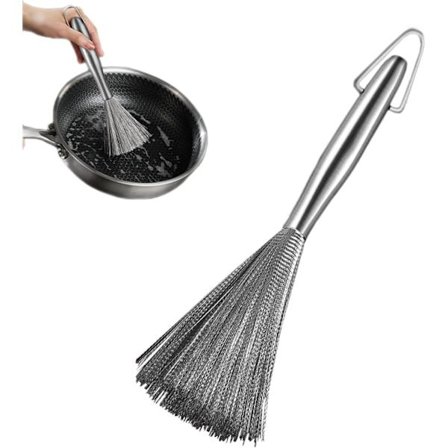 (1 stk.) Opvaskebørste, rengøringsbørste med håndtag, fleksibelt rustfrit stål S