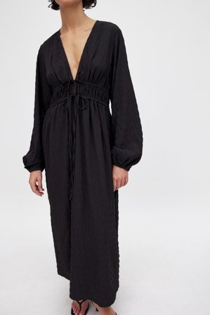 NA-KD Gathered Drawstring Midi Dress - Mellemlang kjole - Sort - EU 34