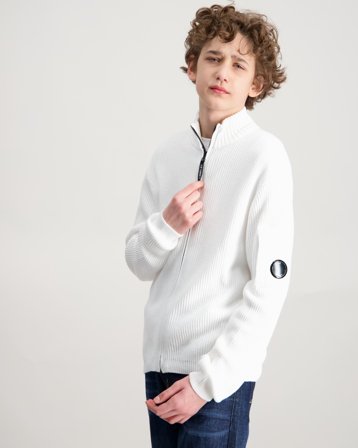 C.P. Company TRICOT WITH ZIP Hvit Genser Gutt - Kids Brand Store