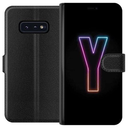 Kompatibel Tegnebogsetui til Samsung Samsung Galaxy S10e Minimalistisk neonbogstav Y i farveskiftende lys mod sort baggrund