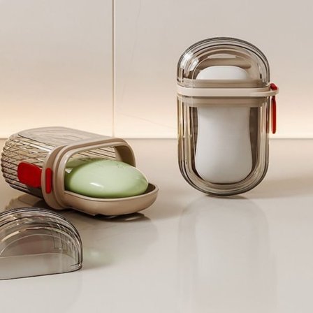 2 stk. Bærbar rejsesæbeholder med låg og dræningslåg, mini sæbeopbevaringsboks til forretningsrejser.